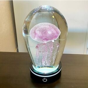 Jellyfish Art Glass Heavy Paperweight With Light Stand